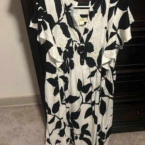 Anthropologie Black and White Floral Midi Dress